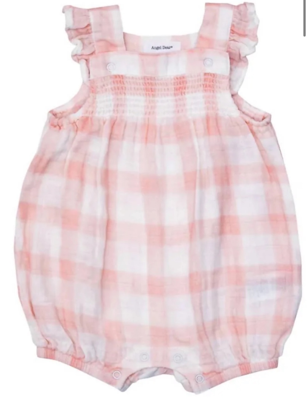Angel Dear Baby Girl's Painted Gingham Smocked Overall Shortie In Pink